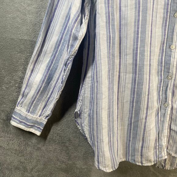 LL Bean Top Large Linen Button Down Long Sleeve Striped Shirt Coastal Relaxed - Picture 9 of 15